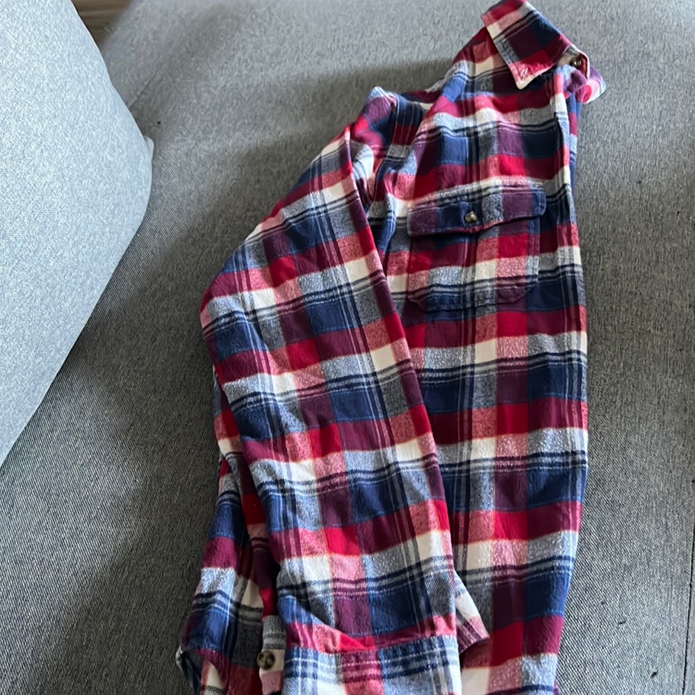 Mens M Red & Blue Plaid Long Sleeve Shirt